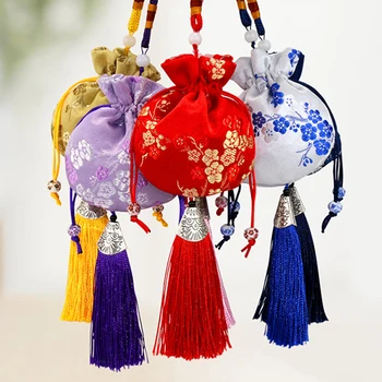 Сумка для хранения ювелирных изделий в китайском стиле, Винтажная вышивка ручной работы, Саше, Амулет, подвеска с кисточкой, сумка на шнурке, Сумка для свадебных подарков