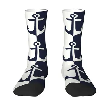 Мужские носки с забавным принтом в морском стиле, белые, темно-синие, с якорями, женские эластичные летние, осенне-зимние носки для экипажа