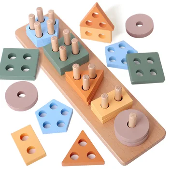 Деревянная игрушка Монтессори, развивающие Строительные блоки, игрушки, колонка миндального печенья, цвет, форма, набор блоков, головоломка, детская игрушка