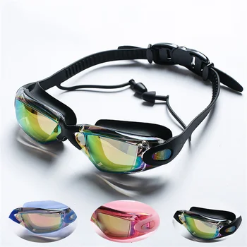 Профессиональные очки для плавания С затычками для ушей, зажим для носа, Гальванические очки для взрослых, Водонепроницаемое силиконовое спортивное снаряжение с защитой от запотевания