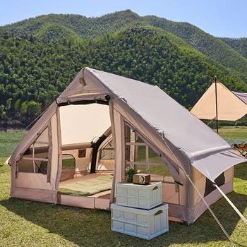Водонепроницаемая надувная палатка, роскошная палатка для кемпинга, на 5-8 человек Больше, Портативная палатка для кемпинга с воздушным насосом для семейной вечеринки