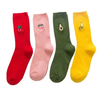 Женские носки ярких розовых, красных, зеленых, желтых цветов, женские носки для девочек, фруктовые носки для девочек, яблоко, банан, вишня, длинные носки для девочек, Sox