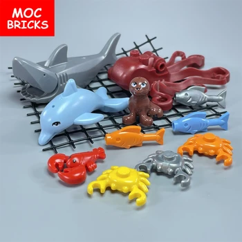 Продается набор MOC Bricks Сетка с морскими животными, Маленькая Акула, Тюлень, Кит, Развивающие Строительные блоки, Игрушки, Подарки для детей