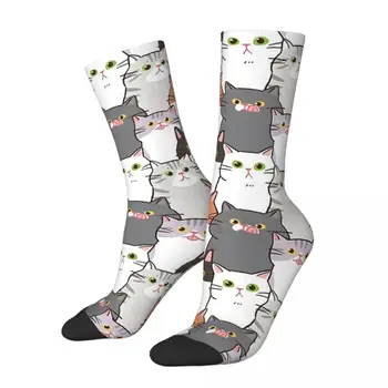 Счастливый Ретро-узор с милым мультяшным котом, сумасшедшие мужские носки унисекс, Harajuku, бесшовные носки с принтом, Новинка, носки для экипажа, подарок для мальчиков