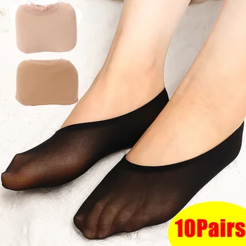 10 пар женских летних Прозрачных носков, Невидимые подкладки для обуви, носки-лодочки для балерин, Женские тапочки на тонких носках