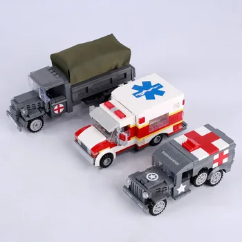 Военный грузовик Второй мировой войны MOC City Ambulance Строительный блок Американская Медицинская машина Кирпичная Сборка Игрушка Подарок мальчику на День рождения