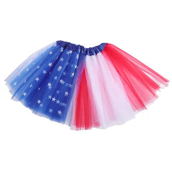 Юбка-пачка Платье с флагом для детей 4 июля Американский костюм для девочек Патриотический балет Us Girl Bubble Puffy Party С принтом Независимости США