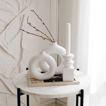 PDQ 4-цветная керамическая ваза из 3 предметов, круглая полая ваза со стихотворением в виде цветка для украшения, минималистичный декор в скандинавско-богемном стиле