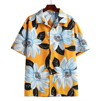 Мужские рубашки, гавайские рубашки для пляжного отдыха, майки на пуговицах, рубашки Wild с принтом, Короткие уличные свободные мужские блузки, топы