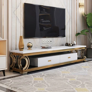 Легкий мраморный шкаф для телевизора в роскошном стиле, сочетание журнальных столиков, современный минималистичный размер гостиной, пол из нержавеющей стали