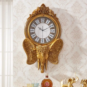 Кварцевые часы в виде слона в гостиной, Роскошные настенные часы в прихожей, креативные винтажные бесшумные часы, украшение дома