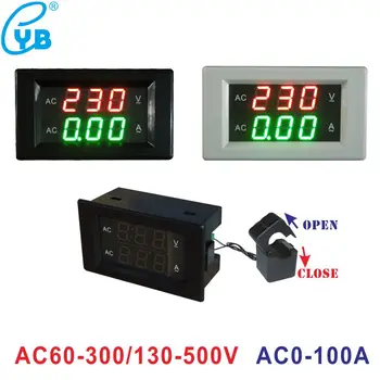 AC 0-100A Открытый-Закрытый Тип CT Цифровой Светодиодный Вольтметр Амперметр Переменного Тока 60-300 В 130-500 В Мини-Ампер-Вольт Панельный Измеритель Напряжения Измеритель тока