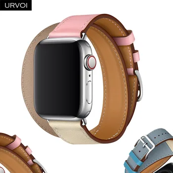 URVOI Новый ремешок Double Tour для Apple Watch band series 7 6 SE 5 4 3 петля из натуральной кожи для удлиненного ремня iwatch 41 45 мм