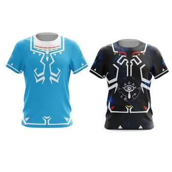 Летняя футболка для косплея Adult Link, мужская, женская, с 3D принтом, рубашка с коротким рукавом, сине-белая, крутая футболка, ролевая игра