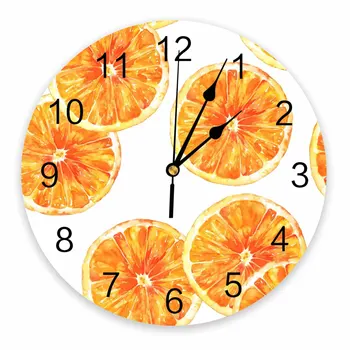 Декоративные круглые настенные часы Fruit Orange с арабскими цифрами, не тикающие настенные часы большого размера для спален и ванной комнаты
