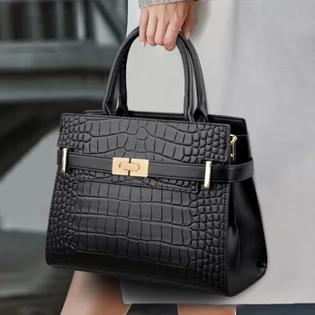 Брендовая дизайнерская сумка-тоут, женская сумка через плечо, модная кожаная ретро-сумка через плечо с крокодиловым принтом, женские сумки большой емкости
