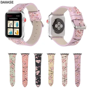 Кожаный ремешок DAHASE Plum Blossom для Apple Watch Band 38/42 мм, браслет с цветочным принтом для iWatch серии 1 2 3 Аксессуары