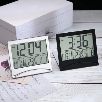 Складной ЖК-цифровой будильник Настольный Метеостанция Настольная температура Электронные мини-часы с календарем для спальни