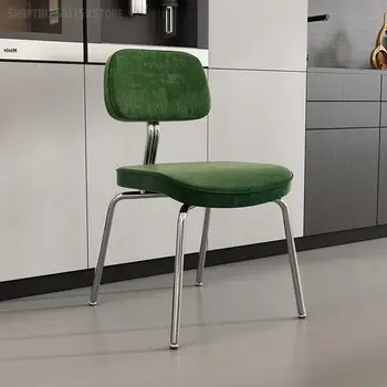 Современный минималистичный обеденный стул, Домашний креативный фланелевый стул со спинкой, Дизайнерский образец стула, Легкая роскошь для переговоров и отдыха