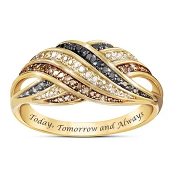 Самые продаваемые европейские и американские модные ювелирные изделия, новое женское кольцо из настоящего золота с инкрустацией многоцветным цирконом