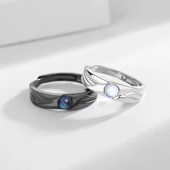 Кольца для романтической пары для женщин, мужчин, готическая мода, Лунный камень, Регулируемое открывающее кольцо для мужчин, ювелирные изделия для вечеринок jz531
