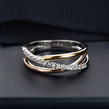 Трехцветные обручальные кольца из хрусталя крест-накрест X-образной формы Для женщин, модные ослепительные кольца с фианитами, большие современные кольца, роскошные ювелирные подарки