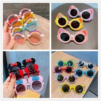 1 шт. корейский милый мультяшный галстук-бабочка, детские солнцезащитные очки, солнцезащитные очки для мальчиков и девочек, защищающие от ультрафиолета, откидные очки