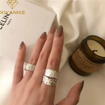 Серебристый цвет XIYANIKE, кольцо с текстурой из мятой фольги серебристого цвета, кольца неправильной формы, минималистичное кольцо для женщин