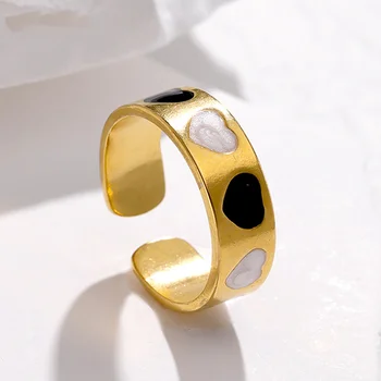Yoiumit Винтажное Эмалевое кольцо в виде сердца для женщин Открытые кольца из нержавеющей стали с покрытием из 18-каратного золота Женские украшения с регулируемым движением пальцев
