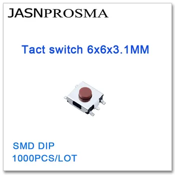 JASNPROSMA переключатель такта 1000 шт./лот 6x6x3.1 SMD DIP Железная крышка или медная крышка Высокого качества 6*6*3.1