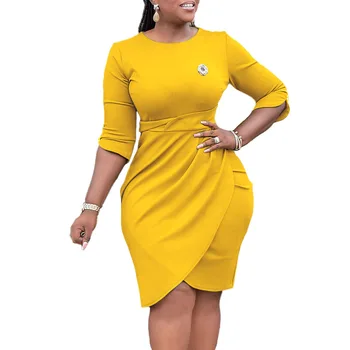 2023 Африканские платья для женщин, Летние Элегантные Африканские женские плиссированные платья из полиэстера с круглым вырезом и коротким рукавом, Африканская одежда