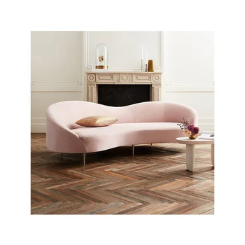 Роскошный современный диван для гостиной Современные бархатные изогнутые диваны-кушетки Розового цвета