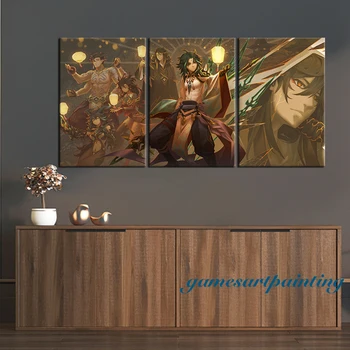 Плакат видеоигры Genshin Impact Обои Картина маслом Сяо Чжунли Художественное произведение на холсте Принты Декор стен Абстрактные фрески Подарки