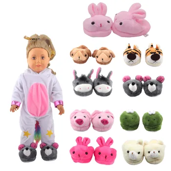 Кукольная обувь 7 см, милые плюшевые тапочки с изображением лягушки, тигра, свиньи для американской девочки 18 дюймов, 43 см, подарок для новорожденной девочки-куклы OG.