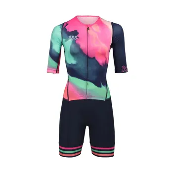 Летний женский спортивный костюм для триатлона 2023, спортивный комбинезон с коротким рукавом, одежда для плавания/ бега / велоспорта, Быстросохнущий комбинезон-скинсьют