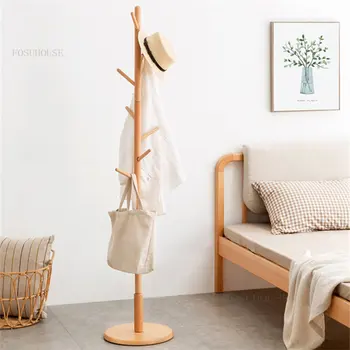 Современные простые вешалки для одежды из массива дерева, Напольная вешалка для одежды, Скандинавские домашние вешалки для одежды в спальне, Вешалка для одежды, вешалка для сумок