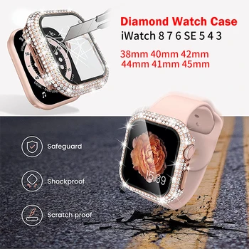 Алмазный Защитный Чехол Для Apple Watch 8 45 мм 7 6 se 40/44 мм 41 мм iWatch Series 8 5 4 3 Бамперная Крышка Из Закаленного Стекла Пленочные Чехлы