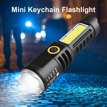 Мини-брелок-фонарик с быстрой зарядкой через USB, многофункциональный водонепроницаемый Регулируемый фонарик с двойным источником света для кемпинга на открытом воздухе