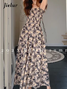 Jielur Летнее новое французское винтажное женское платье Sweet Ladies Элегантное женское платье Очаровательное Свободное розово-серое платье без рукавов женское