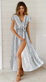 Happie Queens Винтажное длинное платье с запахом и цветочным принтом, халат, женская мода 2021 года, V-образный вырез, галстук-бабочка, богемный Макси-пляжный сарафан в стиле Бохо