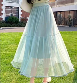 2023 Новое весенне-летнее модное сетчатое платье средней длины для женщин, однотонное плиссированное элегантное сказочное платье средней длины 2023 г.
