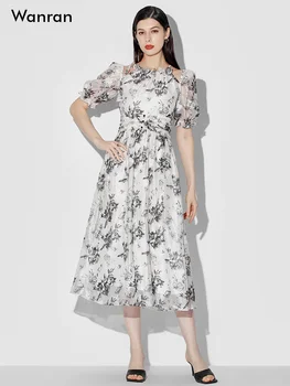 Лето 2023, Новый Темпераментный Дизайн цветочного украшения, Плиссированное платье с легким роскошным принтом с запахом на талии