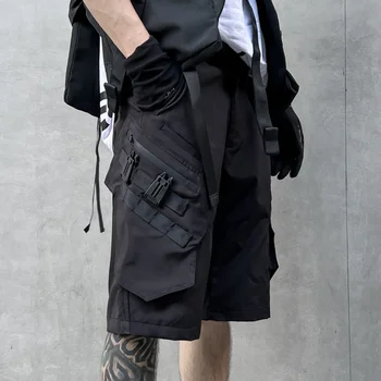 2023 летние шорты-карго с уникальным карманом на ремешке в корейском стиле, мужские повседневные шорты с эластичной резинкой на талии, мужские шорты-карго, размер M-XXL