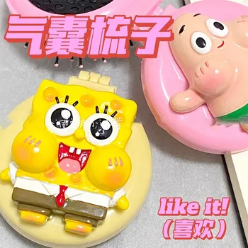 Мультфильм Kawaii Spongeboed Patrick Star Cute Folding Round Mini Portable Airbag Comb Плюшевые игрушки из аниме для девочек в подарок на день рождения