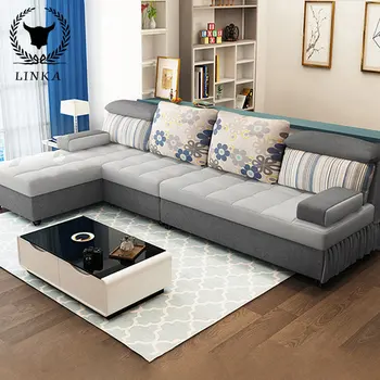 Диван-кровать Тканевый угловой диван в европейском стиле L-образной формы, многофункциональное деревянное кресло для кино, диван-кровать для комфортного отдыха