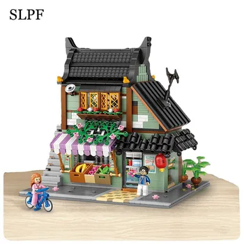 Модель дома Японский ресторан Ramen с видом на улицу Фруктовый магазин Жилой Строительный блок DIY Friends Кирпичная Игрушка Для детей и взрослых