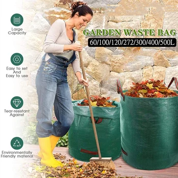60Л-500Л Садовый мешок для мусора для дворового газона Контейнер для хранения сорной травы, Многоразовый садовый мусорный бак, складной садовый мусорный бак