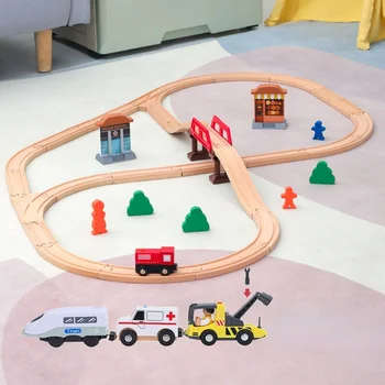 Все виды деревянных игрушек для гоночных треков Деревянная железная дорога Набор дорожек для поездов Кольцевая дорожка Подходит для фирменных треков Развивающие игрушки для детей