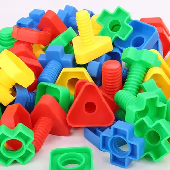 Diy Милые винтовые строительные блоки Пластиковые вставные блоки Игрушки в форме гайки для детей Развивающие игрушки Масштабные модели Бесплатная доставка