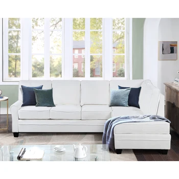 Раскладной секционный диван, современный диван с льняной обивкой и изогнутым подлокотником для гостиной